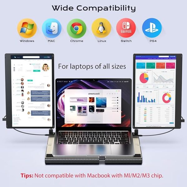 Laptop Screen Extender, 14" FHD 1080P Laptop Monitor Extender, Stretchable Base and Detachable Screen, Plug & Play, Triple Screen Extender Portable Laptop Compatible with Windows, Mac, Chrome - Image 5