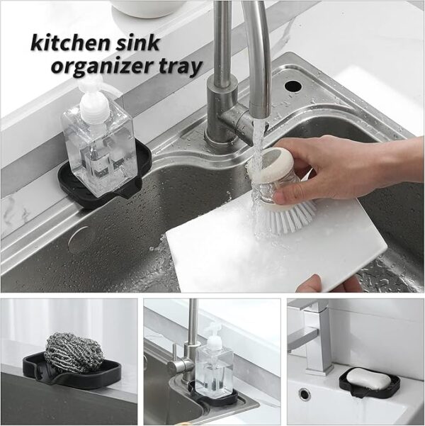MicoYang Silicone Bathroom Soap Dishes with Drain Spout-Bathroom and Kitchen Sink Organizer,Sponge Holder,Dish Soap Tray,Perfect for Dispenser,Scrubber,Bottle,Cup on Sink or Counter-Black 4.9"×3.2" - Image 5