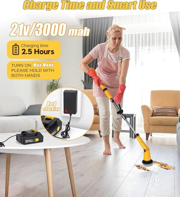 Qimedo Electric Spin Scrubber Extra Large Brush Q3,6000 mAh Best Battery Power Scrubber for Cleaning,1200RPM Shower Cordless Cleaning Brush with 8 Brushes for Bath/Tub/Tile/Floor (Smart Display) - Image 3