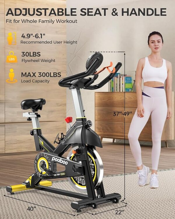 pooboo Exercise Bike, Adjustable Magnetic/Brake Pad Resistance Silent Belt Drive, Indoor Cycling Bike for Home Cardio, Fitness Stationary Bike with 350lbs/300lbs Weight Capacity &Upgraded Version Seat - Image 6
