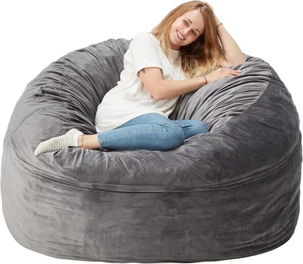 Homguava Bean Bag Chair: Giant Bean Bags with Memory Foam Filled, Large Beanbag Chairs Soft Sofa with Dutch Velet Cover 6FT(58"×58"×28")-Grey