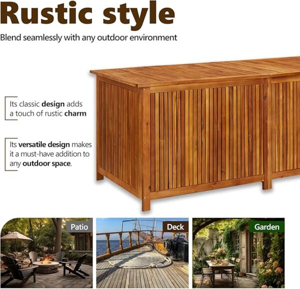 vidaXL Outdoor Storage Box, [Load Capacity Gallon] Deck Box with Gas-Lift Lid, Storage Chest with Water-Resistant Zippered Bag Inside, 68.9''x31.5''x29.5'', Solid Acacia Wood - Image 5