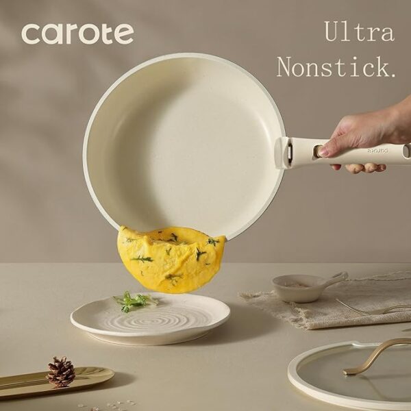 CAROTE 19pcs Pots and Pans Set Non Stick, Cookware Set with Detachable Handle, Kitchen Cookware Sets with Removable Handle, RV Cookware Set, Oven Safe, Cream White - Image 3