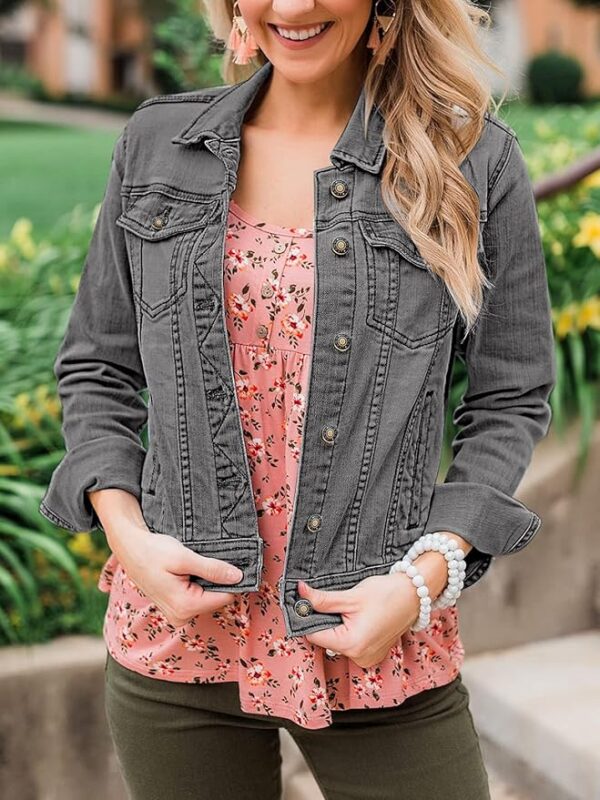 luvamia Women's Basic Button Down Stretch Fitted Long Sleeves Denim Jean Jacket - Image 6