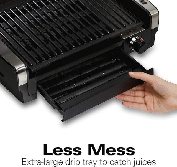 Hamilton Beach Electric Indoor Searing Grill with Adjustable Temperature Control to 450F, Removable Nonstick Grate, 118 sq. in. Surface Serves 6, Stainless Steel - Image 6