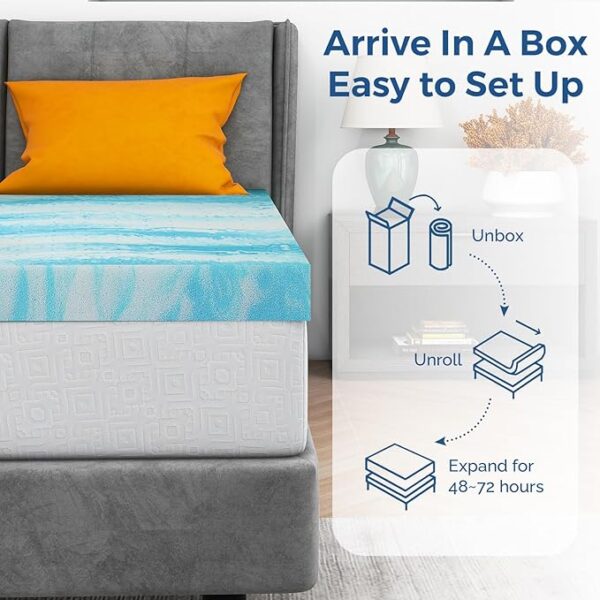 Mattress Topper King, 3 Inch Gel Memory Foam Bed Topper for King Size Bed, CertiPUR-US Certified, Blue - Image 2