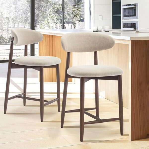 COLAMY Bar Stools Set of 2, Counter Height Bar Stools, Upholstered Counter Stools with Wood Legs for Kitchen Island Dining Room Bar, Beige - Image 6