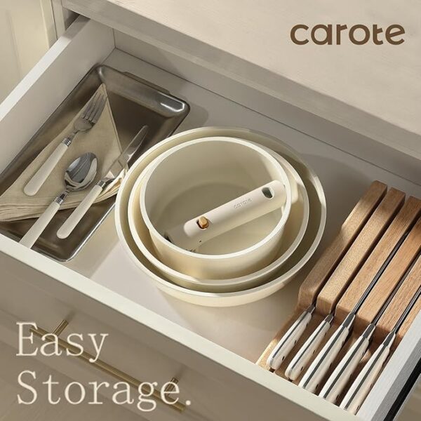 CAROTE 19pcs Pots and Pans Set Non Stick, Cookware Set with Detachable Handle, Kitchen Cookware Sets with Removable Handle, RV Cookware Set, Oven Safe, Cream White - Image 4