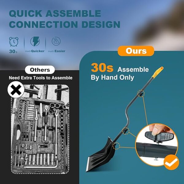 Snow Shovel for Driveway 17-Inch Wide Ergonomic Heavy Duty Snow Removal Winter Tool 57” Long with Bent Handle Aluminum Edge Sharp Blade for Car Garage - Image 2
