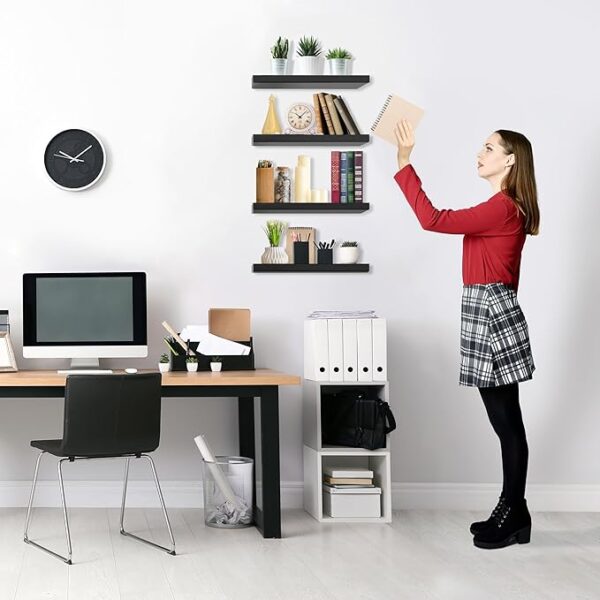 Sorbus Floating Shelves for Wall, 16" Black Bathroom Shelves Wall Mounted for Kitchen, Bedroom, Living Room, Bathroom Storage, Over Toilet, Hanging Book Shelf for Wall Home Decor (4 Pack) - Image 6