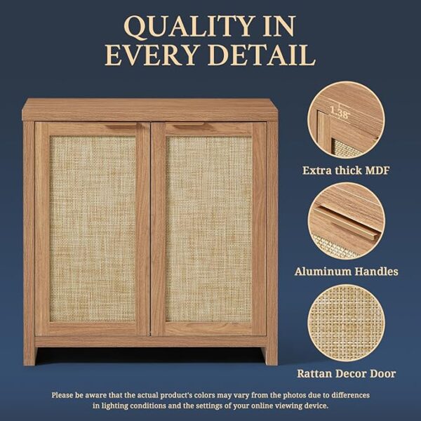 Hampstead Storage Sideboard Cabinet with Rattan Doors and Adjustable Shelves, Buffet Kitchen Cabinet Cupboard Console for Living Room, Set of 3 - Image 5