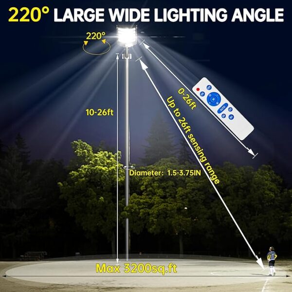 JAYNLT Y-5200W Solar Street Lights Outdoor,520000LM 6500K Commercial Parking Lot Lights Dusk to Dawn, Waterproof Solar Security Flood Lights with Motion Sensor and Remote for Yard, Garage, Driveway - Image 6