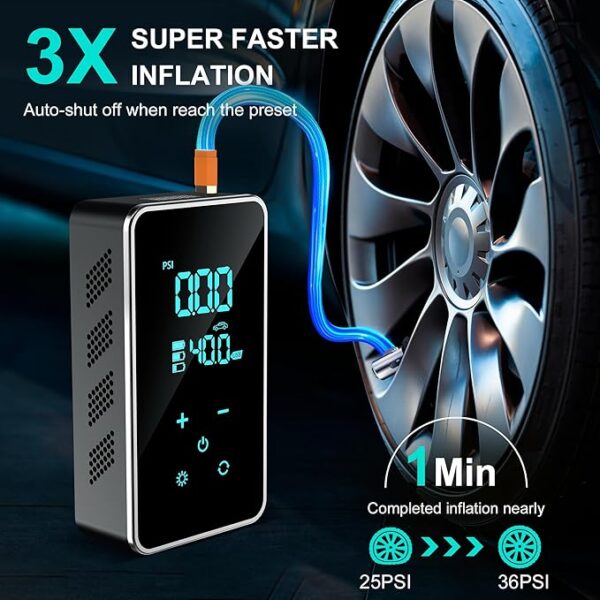 Tire Inflator Portable Air Compressor-Air Pump for Car Tires 150 PSI-Tire Pump Electric with Tire Pressure Gauge-Portable Tire inflator for Car, Motocycle, Bike, Ball, Dark Green (Dark Green) - Image 5