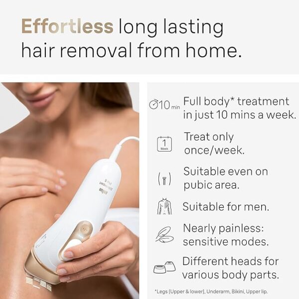 Braun IPL at Home Laser Hair Removal for Women and Men, Silk Expert Pro 5 PL5137 with Venus Swirl Razor, Long-Lasting Reduction in Hair Regrowth for Body & Face, Corded, PL5137 - Image 6
