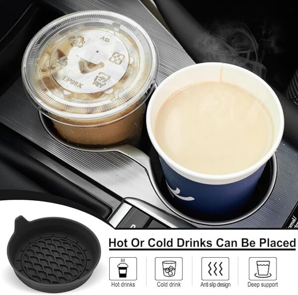 SINGARO Car Cup Holder Coaster, Silicone Cup Holder Insert, Universal Non-Slip Cup Holders, Car Accessories Interior for Women and Man Interior Sets 4 Pack Black - Image 2