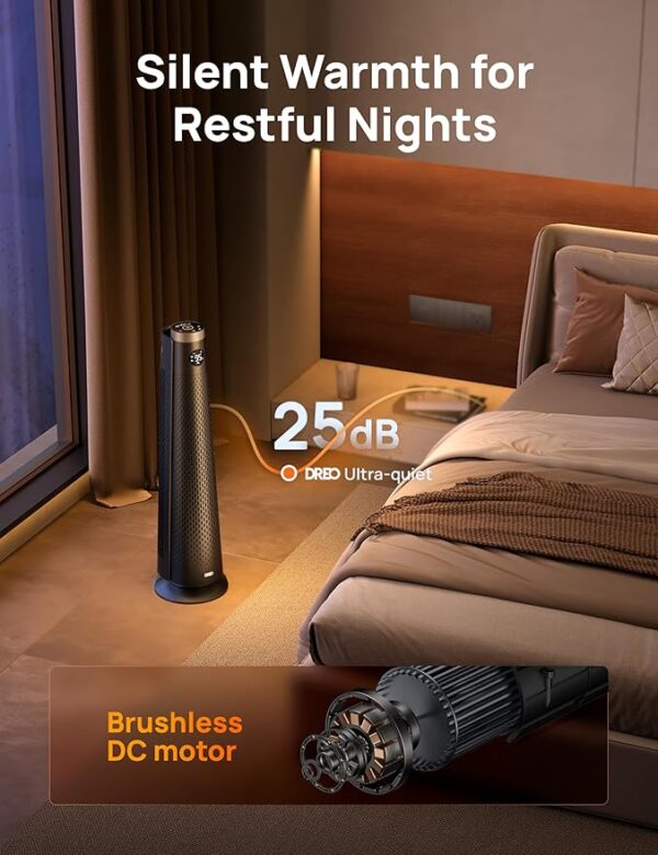 Dreo Space Heater Indoor, 30" Electric Heaters with Remote, 120° Oscillation, Adjustable Thermostat, 5 Heat & 3 Fan levels, 8 Safety Protections, 25dB Quiet, 1-12H Timer, Large Room Bedroom, Gold - Image 3
