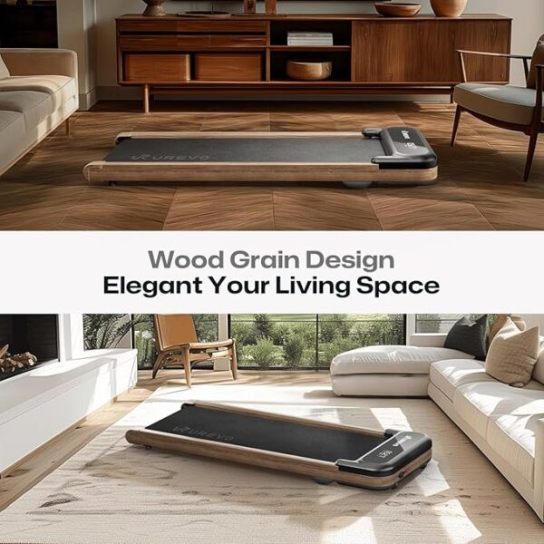 UREVO 2024 New Wood Walking Pad with Smart APP, Under Desk Treadmill for Home Office, Portable Treadmill Walking, 2.25HP Walking Jogging Machine with Remote Control LED Display, 265 Lbs Capacity - Image 5
