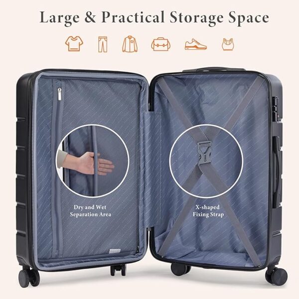 Sweetcrispy 3-Piece Luggage Sets, Hard Shell ABS Suitcases with Double Spinner Wheels, Lightweight Expandable Rolling Travel Suit Case with TSA Lock - Image 6