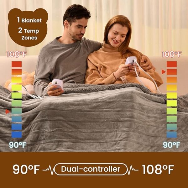 Bearhug Electric Blanket King Size 100" x 90", Dual Controller Heated Blanket, Velvet & Sherpa, 10-Heat Levels & 1-12H Auto Off, Over-Heat Protect, ETL, Machine Washable - Image 2