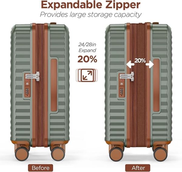SHOWKOO Luggage Sets 3 Piece Hardside Expandable Suitcase with Double Spinner Wheels Tsa Lock Green (20in/24in/28in) - Image 2