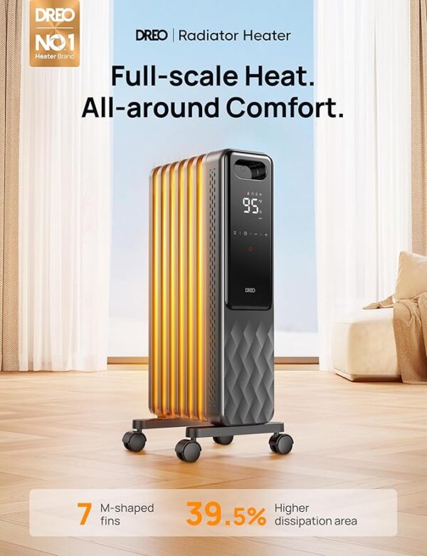 Dreo Oil Filled Radiator, Electric Radiant Heaters for indoor use Large Room with Remote Control, Child Lock, 4 Modes, Overheat & Tip-Over Protection, 24h Timer, Digital Thermostat, Quiet, 1500W - Image 2