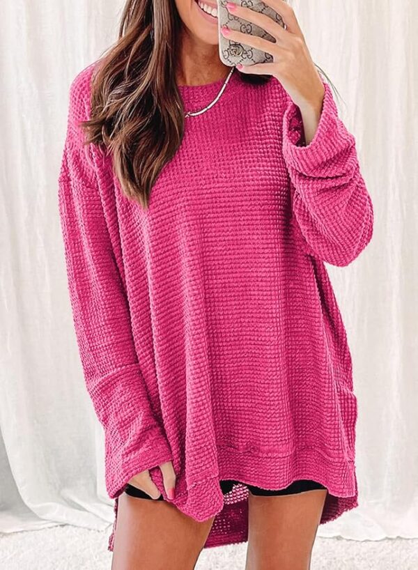 SHEWIN Long Sleeve Shirts For Women Crewneck Fall Shirts for Women Waffle Knit Tunic Tops - Image 3