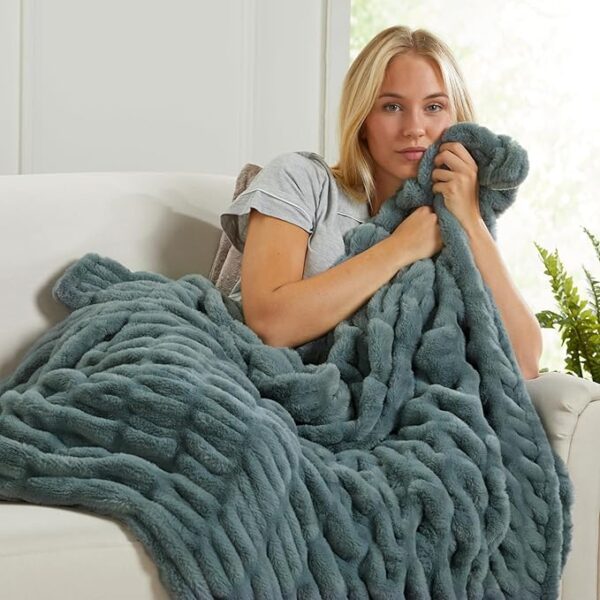 Micro Plush Throw Blanket for Couch | Thick Faux Fur Blanket | Grey Throw Blanket | Warm Blankets for Winter | Perfect Throw Blanket for Couch Year Round | Fluffy Blanket | Lily Collection - Image 6