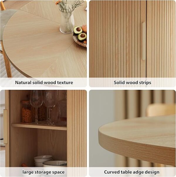 47 inch Round Dining Table for 4, Kitchen Table Dinner Table with 2-Layer Storage Shelf and Wood Slide Door for Home Dining Room Living Room (Natural) - Image 5