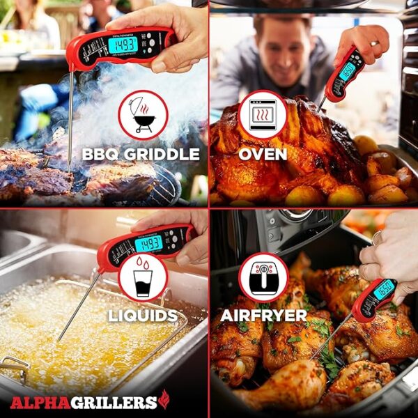 Alpha Grillers Instant Read Meat Thermometer for Cooking Grill and BBQ Griddle - Waterproof w/Backlight & Calibration for Food, Oven, Air Fryer Accessories, Kitchen Essentials, Stocking Stuffer Gifts - Image 6