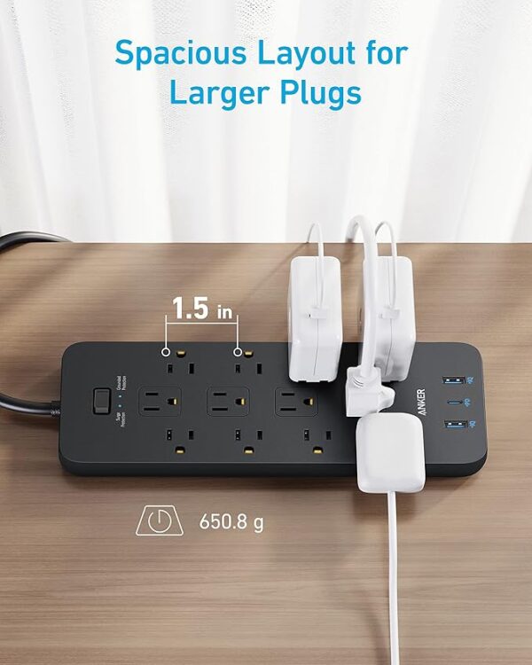 Surge Protector Power Strip (2100J), Anker 12 Outlets with 1 USB C and 2 USB Ports foriPhone 15/15 Plus/15 Pro/15 Pro Max, 5ft Extension Cord, Flat Plug, 20W USB C Charging for Home, Office,TUV Listed - Image 6