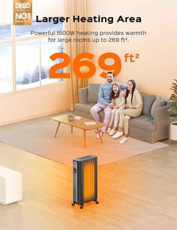 Dreo Oil Filled Radiator Heater, Electric Radiant Heater with Remote Control, 4 Modes, Overheat & Tip-Over Protection, 24h Timer, Digital Thermostat, Quiet Space Heater for Indoor Use Large Room - Image 5