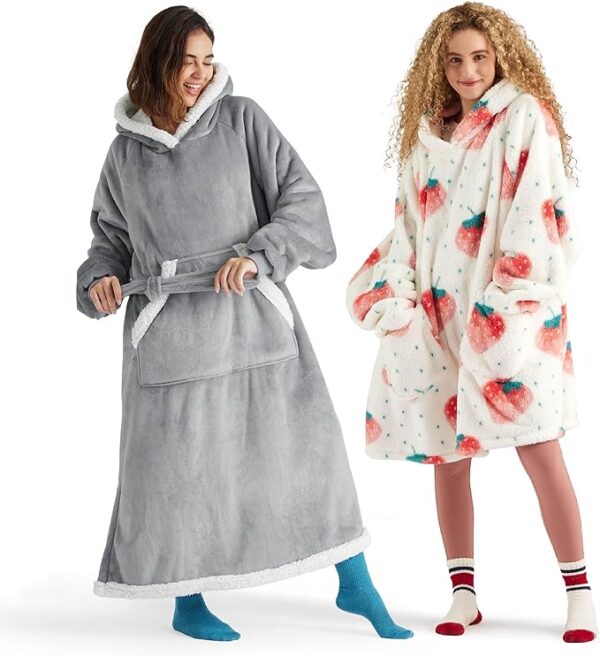 Bedsure Wearable Blanket Hoodie and Strawberry Shaggy Sherpa Blanket Hoodie for Women