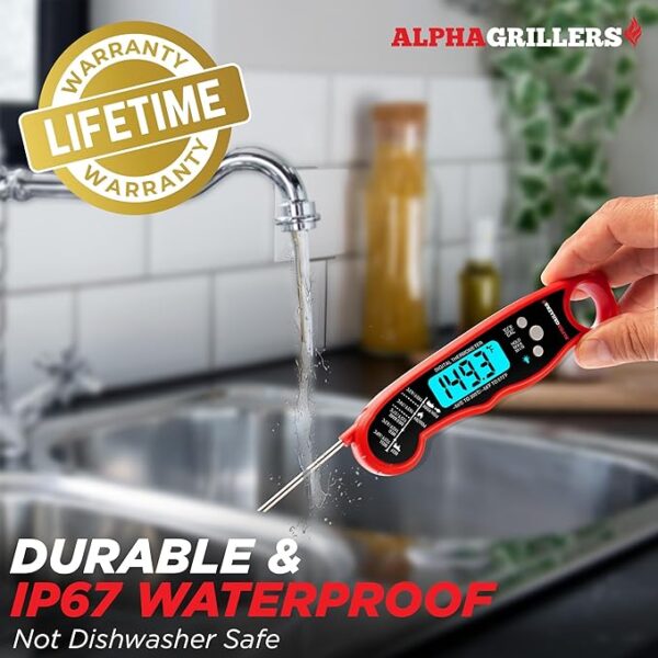 Alpha Grillers Instant Read Meat Thermometer for Cooking Grill and BBQ Griddle - Waterproof w/Backlight & Calibration for Food, Oven, Air Fryer Accessories, Kitchen Essentials, Stocking Stuffer Gifts - Image 4