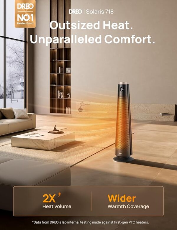 Dreo Space Heater Indoor, 30" Electric Heaters with Remote, 120° Oscillation, Adjustable Thermostat, 5 Heat & 3 Fan levels, 8 Safety Protections, 25dB Quiet, 1-12H Timer, Large Room Bedroom, Gold - Image 2