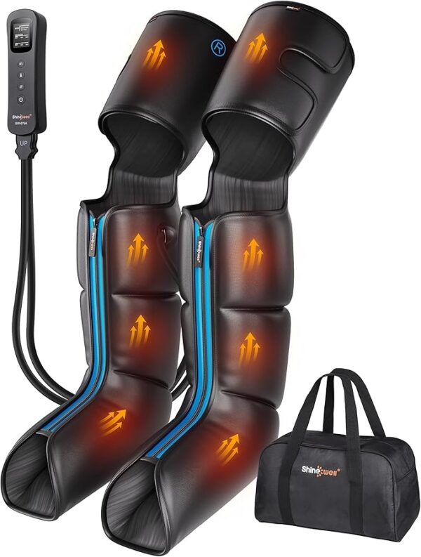 SHINE WELL Leg Massager with Heat and Compression, Leg Massager for Circulation and Pain Relief, Full Leg Massager with 3 Heat 3 Modes 3 Intensities, for Athletes Runner Cyclist, FSA HSA Approved