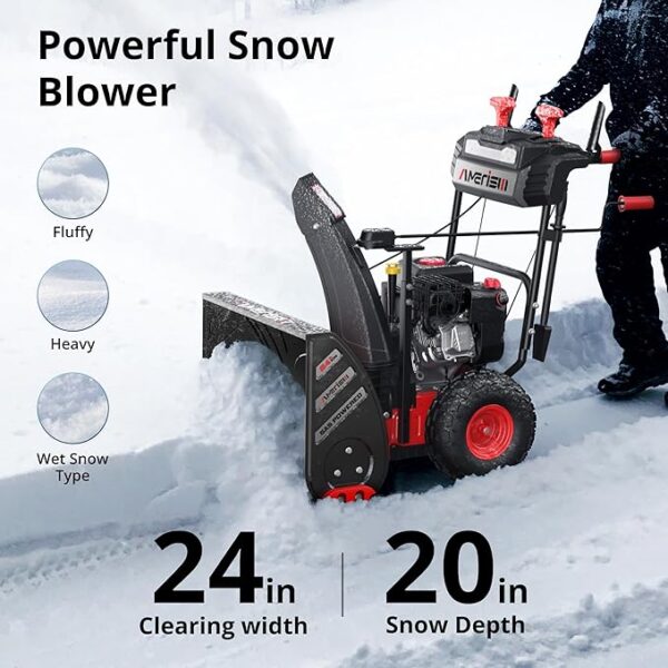 Gas Snow Blower, 24-Inch Self-Propelled Snow Blower Powered by 7HP OHV 212cc Engine, Electric Start, 13-Inch Snow Tires with LED Lights - Image 6