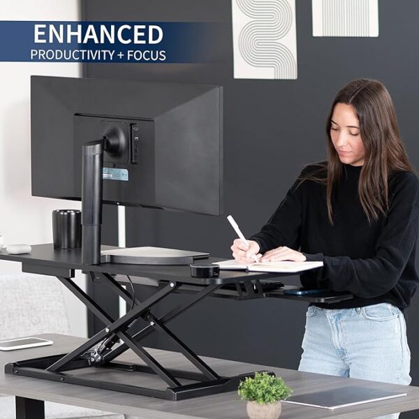 VIVO 42 inch Desk Converter, K Series, Height Adjustable Sit to Stand Riser, Dual Monitor and Laptop Workstation with Wide Keyboard Tray, Black, DESK-V042KB - Image 4
