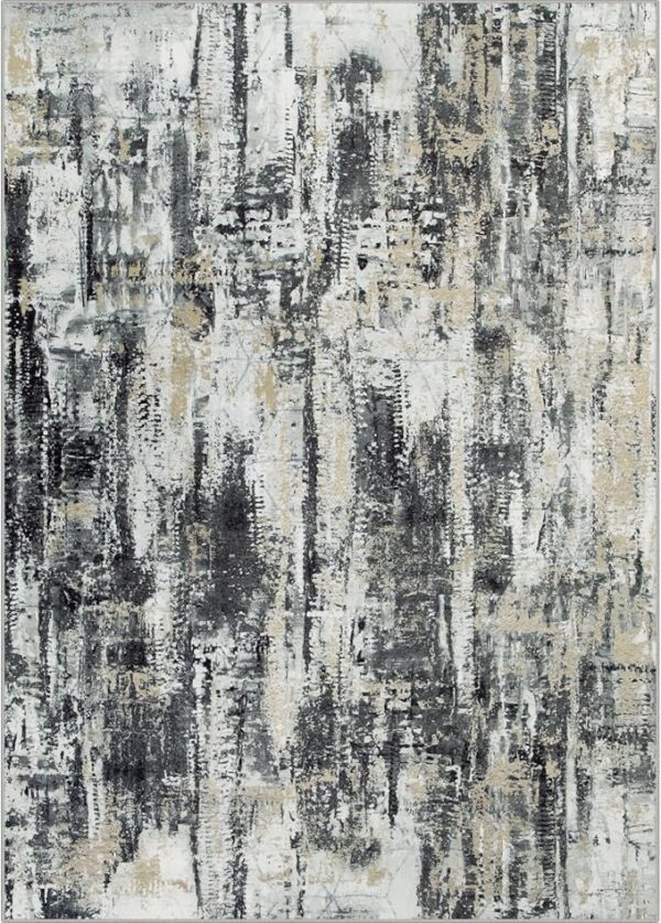8x10 Area Rugs Washable Rug: Large Modern Abstract Living Room Rug Soft Anti-Skid Thin Carpet Indoor Floor Non-Shedding Carpets for Bedroom Dining Farmhouse Nursery Home Office Black Grey Gold - Image 2