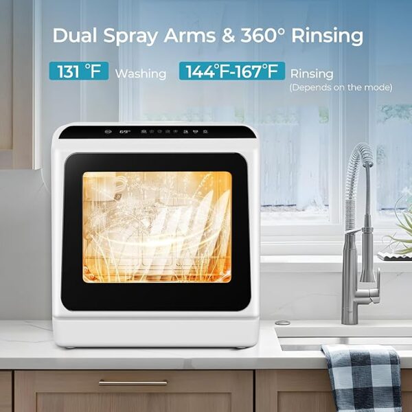 EUHOMY Mini Portable Dishwasher Countertop Compact Dishwashers, Tabletop Small Dishwasher with 5L Built-in Water Tank with 6 Modes and Baby Care for Apartments& RVs, No Hookup Needed - Image 2