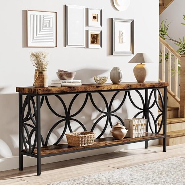 Tribesigns 70.9-Inch Narrow Sofa Table, Industrial Long Sofa Table Behind Couch, Entry Console Table with Storage for Entryway, Living Room, Foyer, Unique Design, Rustic Brown - Image 4