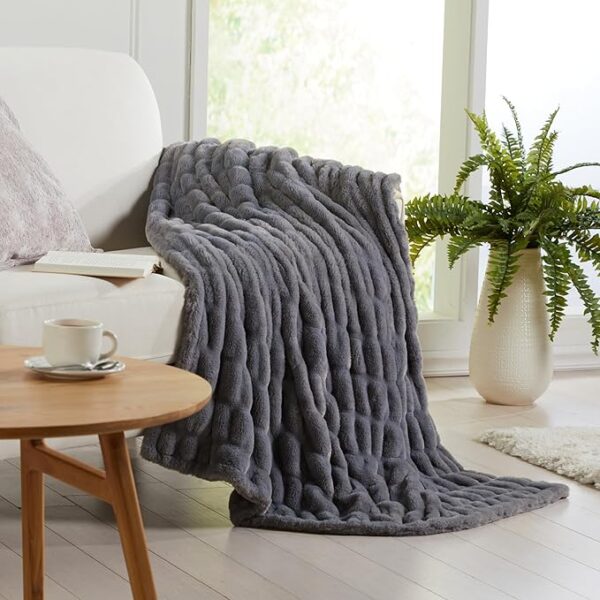Micro Plush Throw Blanket for Couch | Thick Faux Fur Blanket | Grey Throw Blanket | Warm Blankets for Winter | Perfect Throw Blanket for Couch Year Round | Fluffy Blanket | Lily Collection - Image 2