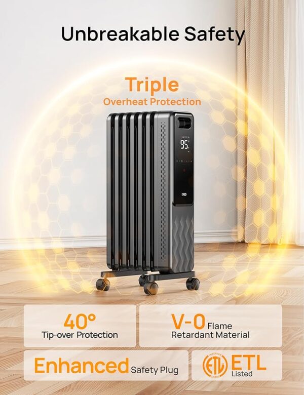 Dreo Oil Filled Radiator, Electric Radiant Heaters for indoor use Large Room with Remote Control, Child Lock, 4 Modes, Overheat & Tip-Over Protection, 24h Timer, Digital Thermostat, Quiet, 1500W - Image 4