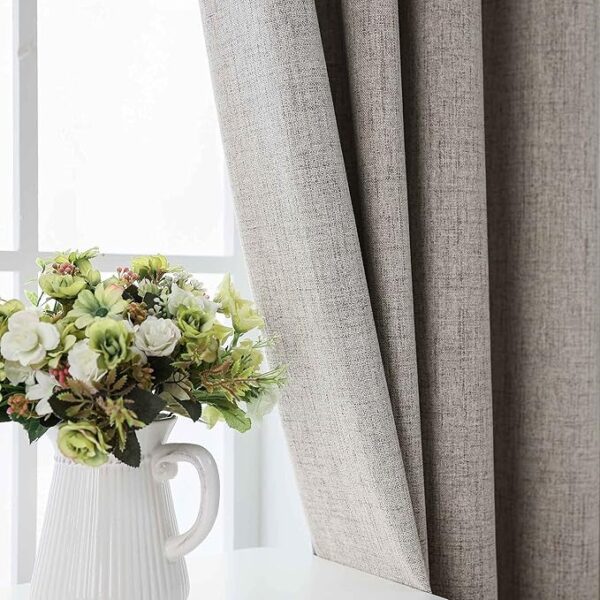 CUCRAF Full Blackout Window Curtains 84 inches Long,Faux Linen Look Thermal Insulated Grommet Drapes Panels for Bedroom Living Room,Set of 2(52 x 84 inches, Light Khaki) - Image 4
