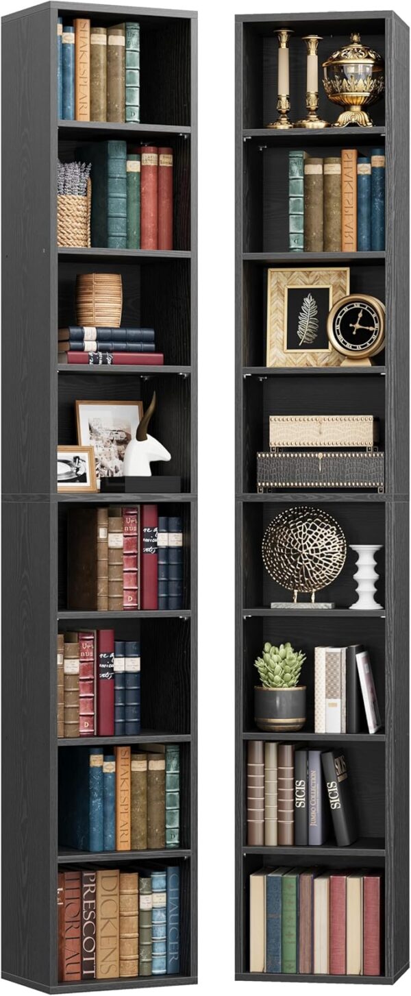 IRONCK Tall Narrow Bookshelf 8 Tiers 71in Set of 2, Compact Corner Bookcase, Easy to Match for Living Room, Office, Study, Bedroom