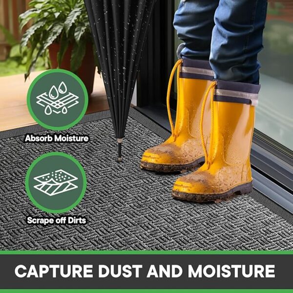Mibao Front Door Mat, Heavy Duty Durable Welcome Mat for Outdoor Indoor, Dirt Trapper Waterproof Super Absorbent Door Mat for Entryway Outside Patio Porch, 29.5" x 17", Grey - Image 5