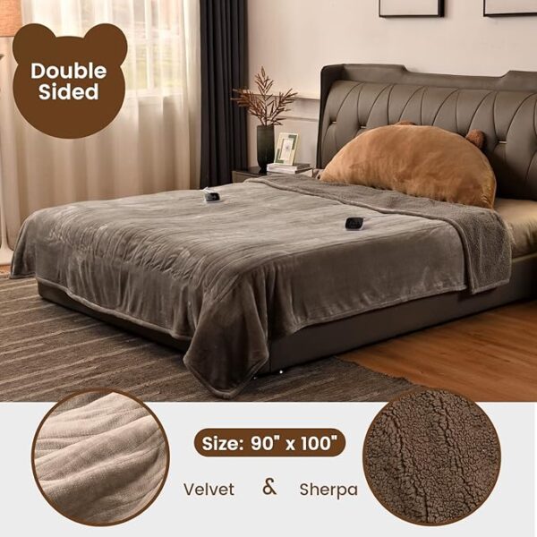 Bearhug Electric Blanket King Size 100" x 90", Dual Controller Heated Blanket, Velvet & Sherpa, 10-Heat Levels & 1-12H Auto Off, Over-Heat Protect, ETL, Machine Washable - Image 5