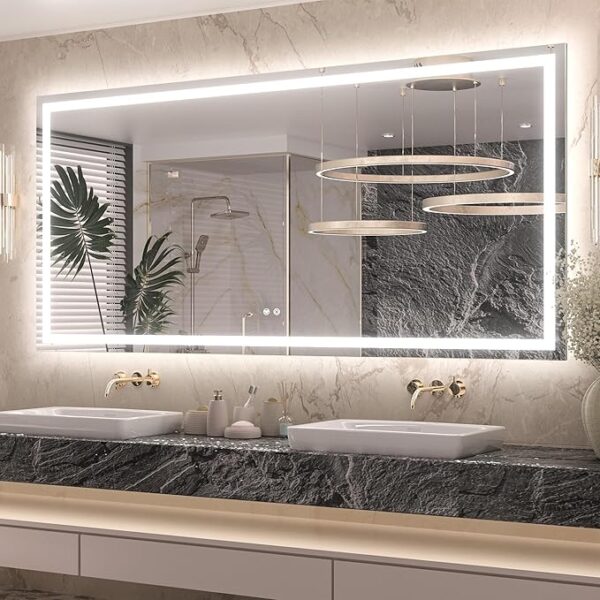 Keonjinn 72 ” x 36 ” Lighted Mirror for Bathroom Wall, LED Mirror with Frontlit & Backlit, Large Bathroom Mirror with Lights, Dimmable 3-Color Lights, HD Tempered Glass, UL-Listed LED Driver