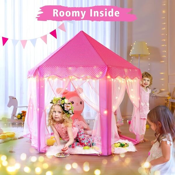 Monobeach Princess Tent Girls Large Playhouse Kids Castle Play Tent with Star Lights Toy for Children Indoor and Outdoor Games, 55'' x 53'' (DxH) - Image 3