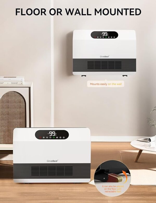 GiveBest Smart Wall Heater, 1500W Fast Heating Space Heater for Bedroom, Electric Space Heater with Thermostat for Indoor Use, Floor or Wall Mounted, On/Off Timers, Works with Alexa, 2024 Upgrade - Image 6