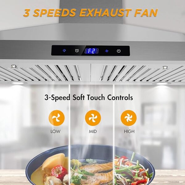FIREGAS Range Hood 30 inch Wall Mount,450 CFM Ducted/Ductless Range Hood with Stainless Steel,Stove Hood Vent for Kitchen with 3 Speed Fan,Permanent Filters,Led Lights,Digital Touch,Charcoal Filter - Image 4